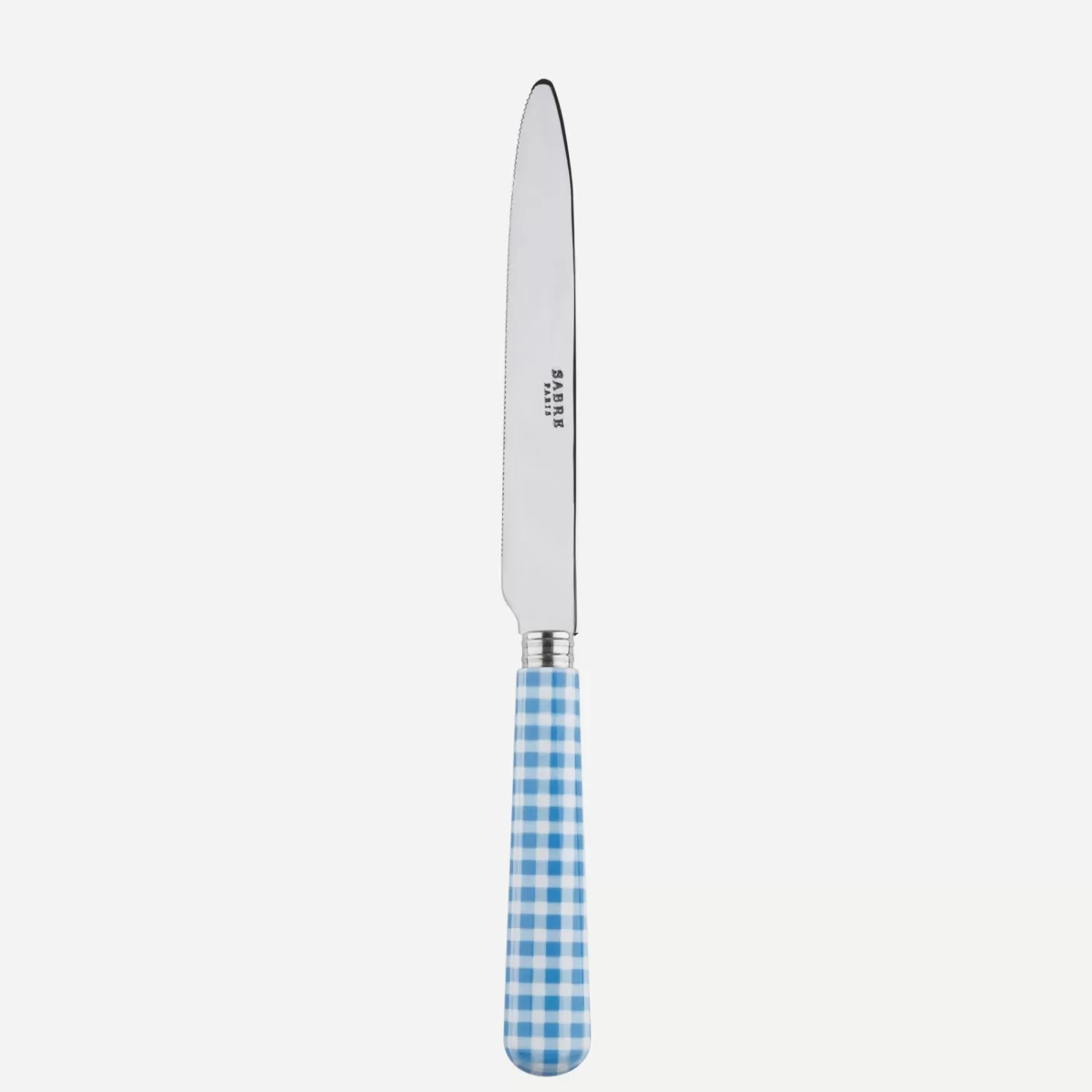 Sabre Paris Serrated Dinner Knife Blade>Gingham, Light blue