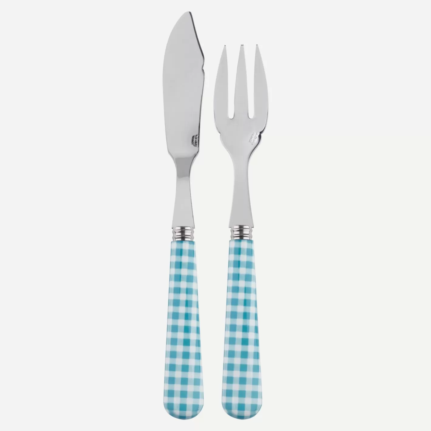 Sabre Paris Fish Knife | Fish Fork>Gingham, Turquoise