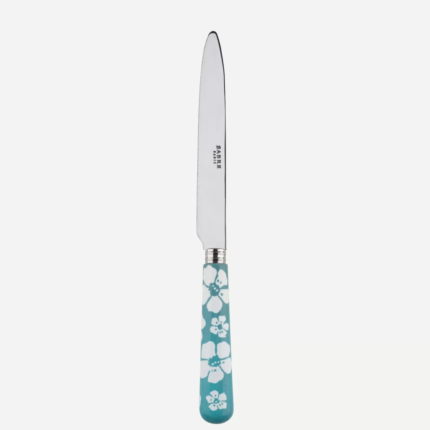 Sabre Paris Serrated Dinner Knife Blade>Hawaiian Flower, Turquoise