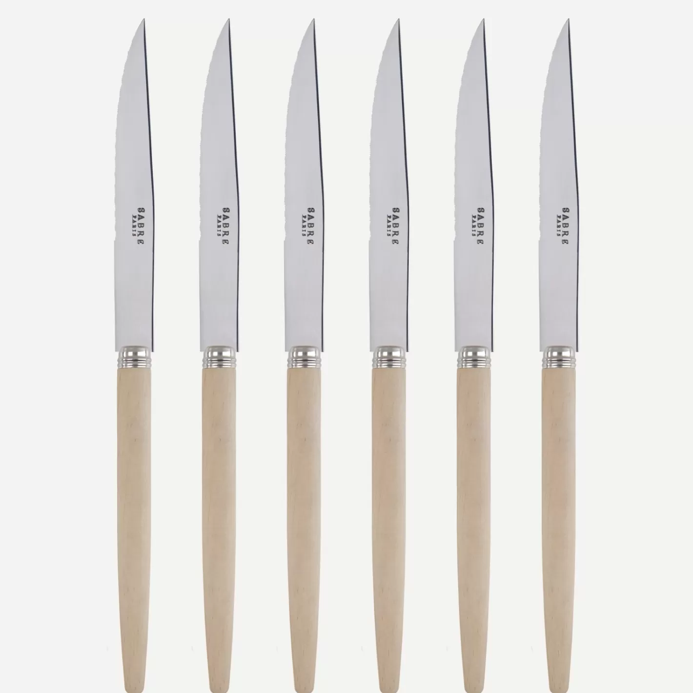 Sabre Paris Set Of 6 Steak Knives>Jonc, Light wood