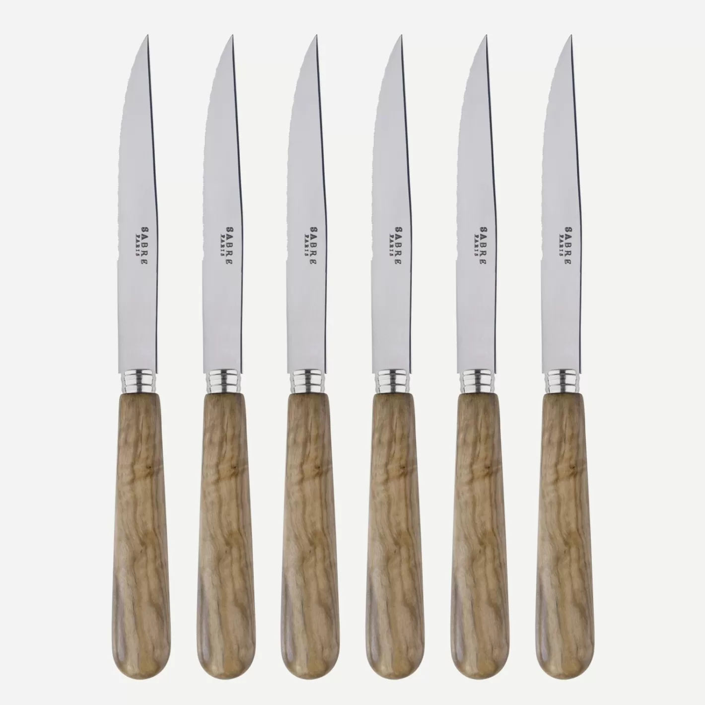 Sabre Paris Set Of 6 Steak Knives>Lavandou, Olive tree wood