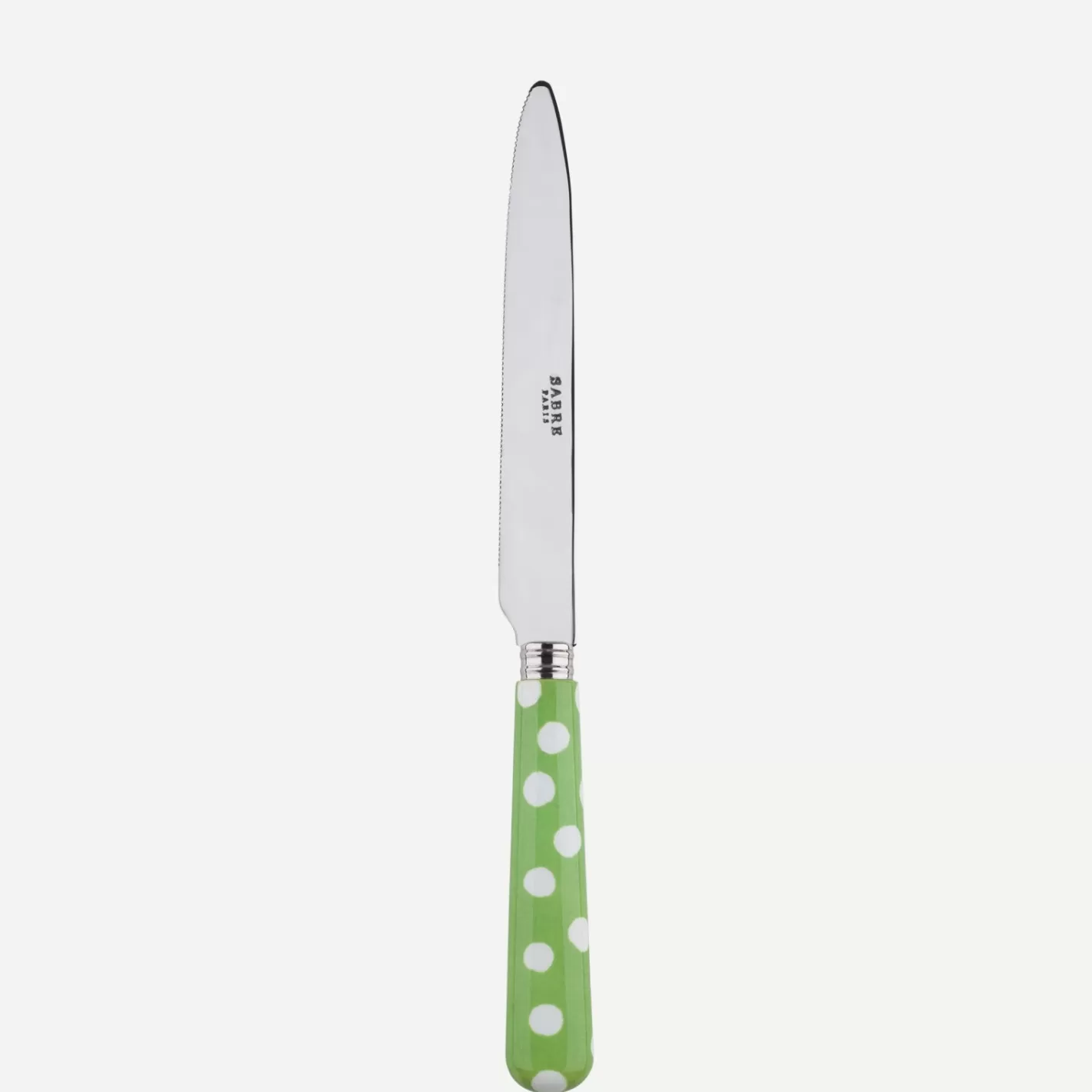 Sabre Paris Serrated Dinner Knife Blade>White Dots, Garden green