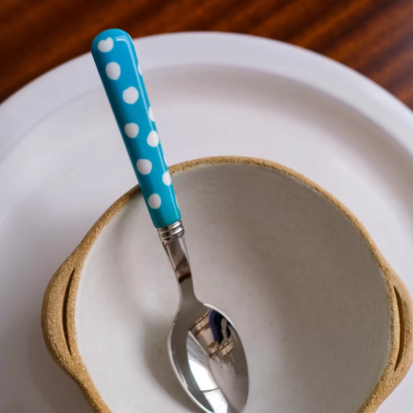 Sabre Paris Teaspoon>White Dots, Light blue