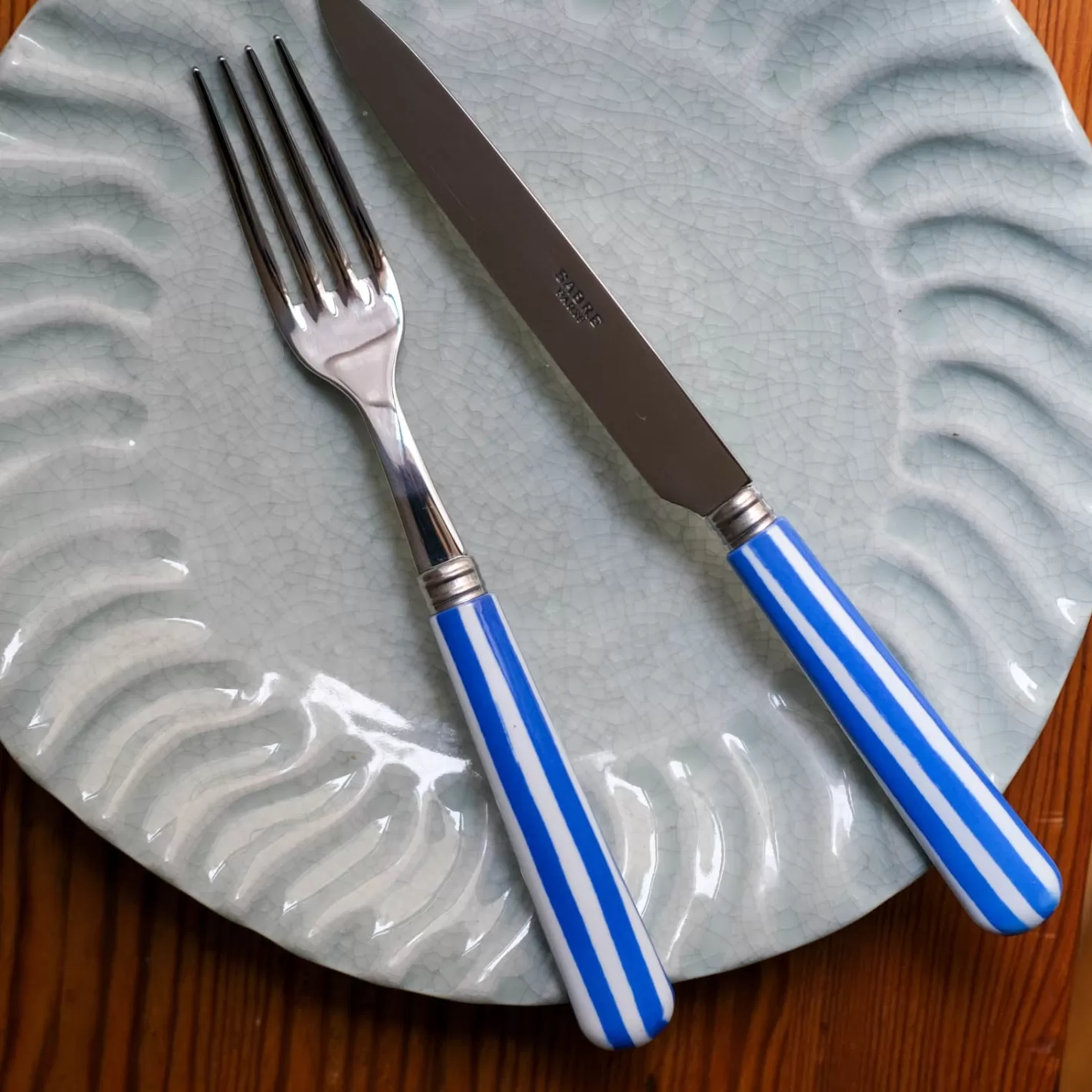 Sabre Paris Dinner Fork>White Stripe, Lapis blue